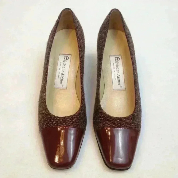 Etienne Aigner Women Brown Tweed Mixed Media 6 - Picture 1 of 8